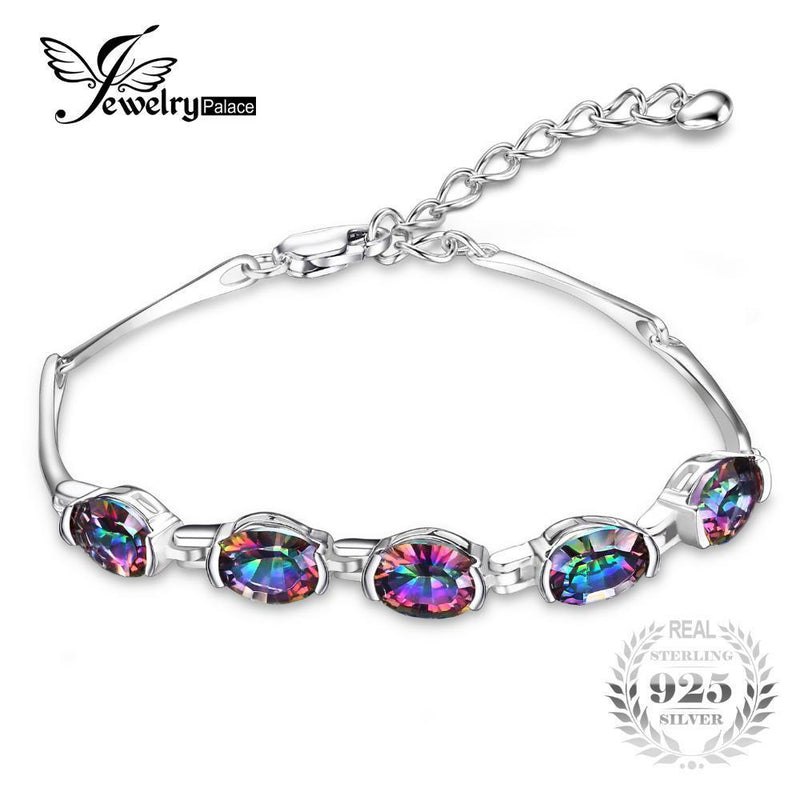 JewelryPalace Luxury Fashion 6ct Concave Oval Genuine mystic Rainbow Topaz Bracelet 925 Silver Jewelry Bracelets For Women Gifts--JadeMoghul Inc.