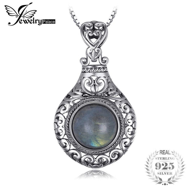 JewelryPalace New Vintage 2.6ct Genuine Labradorite Carved Pendants For Women 925 Sterling Silver Fine Jewelry Not Include Chain--JadeMoghul Inc.