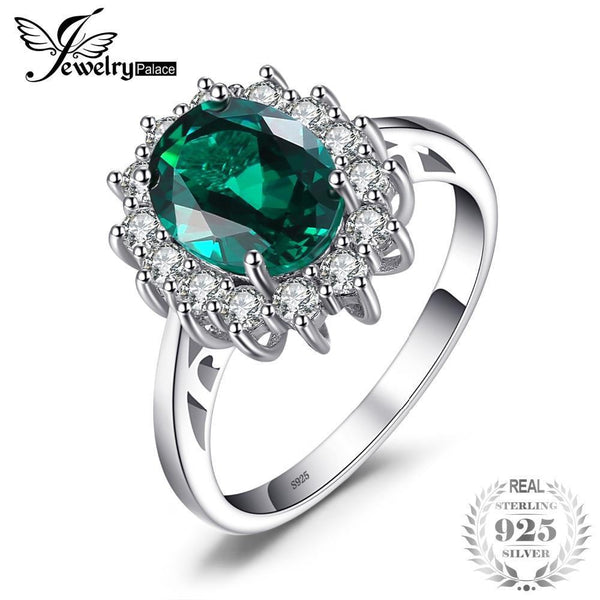 JewelryPalace Princess Diana William Kate Middleton's 2.5ct Created Emerald Ring Solid 925 Sterling Silver Ring For Women Gift-6-JadeMoghul Inc.