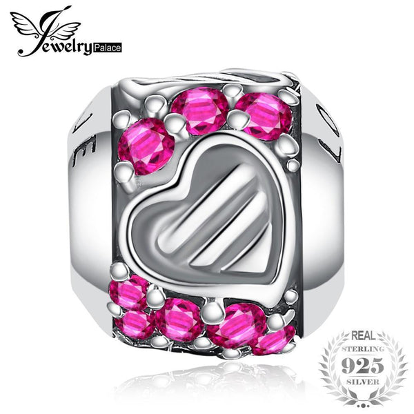 JewelryPalace Romantic Love 0.3ct Created Pink Sapphire 925 Sterling Silver Heart Charms For Women/Mother/Daughter New Hot Sale--JadeMoghul Inc.