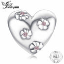JewelryPalace Romantic Love Flower Heart Created Pink Sapphire 925 Sterling Silver Charm Beads 2018 New Hot Sale For Women--JadeMoghul Inc.