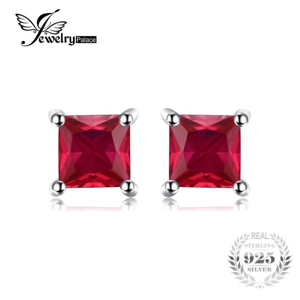 JewelryPalace Square 0.8ct Created Red Ruby 925 Sterling Silver Stud Earrings Fashion Earrings for Women Fine Jewelry New Brand--JadeMoghul Inc.