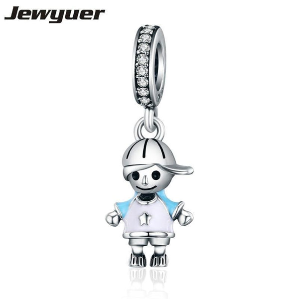 Jewyuer 2018 New 100% 925 Sterling Silver Couple Little Girl Boy Pendant Charms fit Girl Charm Bracelet DIY fine Jewelry SCC544--JadeMoghul Inc.