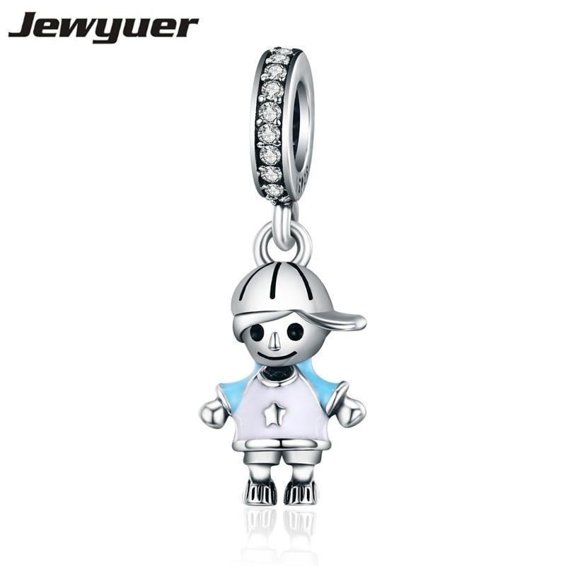 Jewyuer 2018 New 100% 925 Sterling Silver Couple Little Girl Boy Pendant Charms fit Girl Charm Bracelet DIY fine Jewelry SCC544--JadeMoghul Inc.