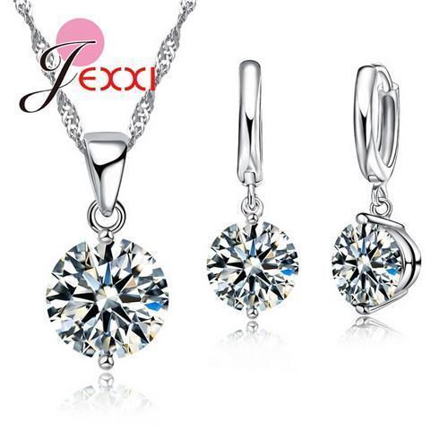 JEXXI 8 Colors 925 Sterling Silver Pendant Earrings Necklace Set Women Wholesale Shinning CZ Crystal African Jewelry Sets-S68111-JadeMoghul Inc.