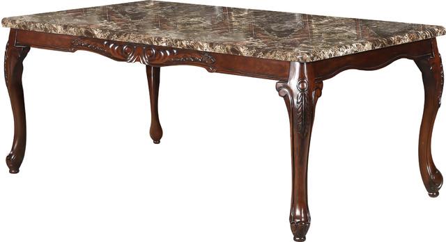 Johannesburg I Traditional Style Dining Table, Brown Cherry Finish-Dining Tables-Brown Cherry Finish-Marble & Wood-JadeMoghul Inc.