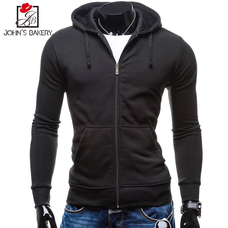 John'S Bakery 2017 Mens Hoodie Pocket Male Casual Sweatshirt Hooded Hoodies Long Slim Zipper Coat Men Hoodies Hoody Fashion XXL-Black-S-JadeMoghul Inc.