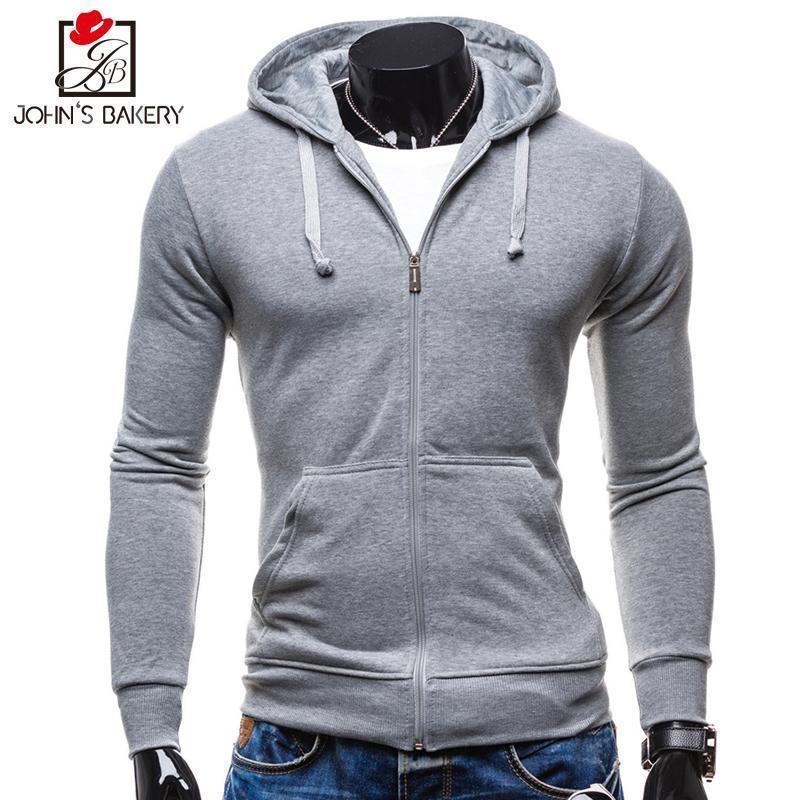 John'S Bakery 2017 Mens Hoodie Pocket Male Casual Sweatshirt Hooded Hoodies Long Slim Zipper Coat Men Hoodies Hoody Fashion XXL-Black-S-JadeMoghul Inc.