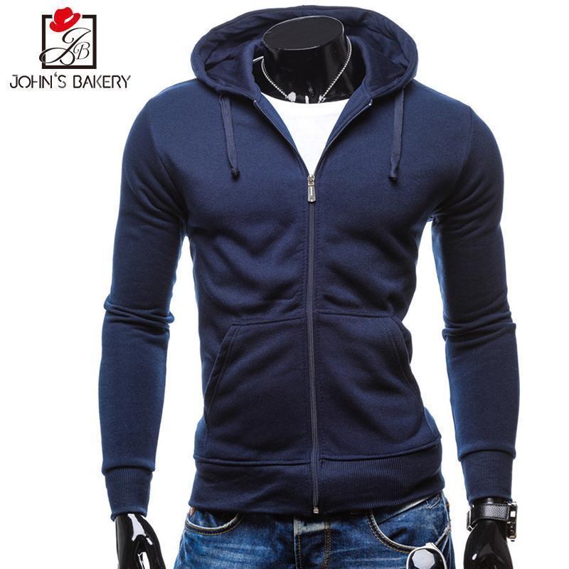 John'S Bakery 2017 Mens Hoodie Pocket Male Casual Sweatshirt Hooded Hoodies Long Slim Zipper Coat Men Hoodies Hoody Fashion XXL-Black-S-JadeMoghul Inc.