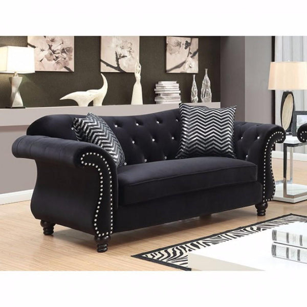 Jolanda Glamorous Traditional Style Love Seat, Black-Loveseats-Black-Leather-JadeMoghul Inc.