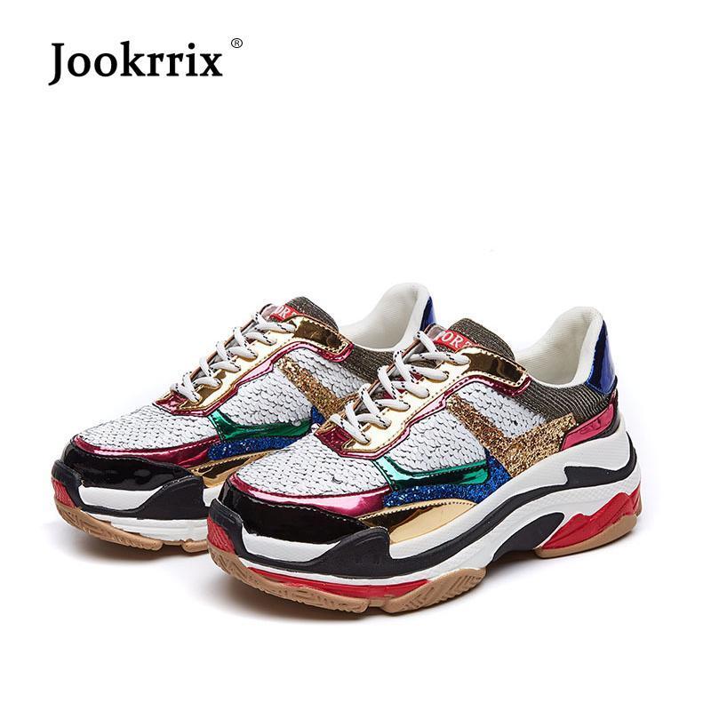 Jookrrix 2018 Autumn Girl New Fashion Brand Shoes Women Glitter Sneakers Cross-tied Sequins Lady Platform Shoes Bling Breathable-White-5-JadeMoghul Inc.