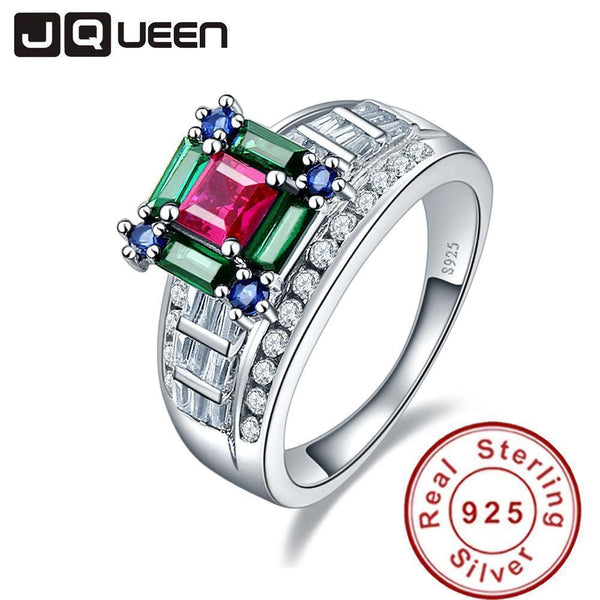JQUEEN 5.73ct Ruby Emerald Sapphire 925 Sterling Silver Wedding Rings for Women Luxury Jewelry Female s925 Silver Drop Shipping-6-925 siver ring-JadeMoghul Inc.