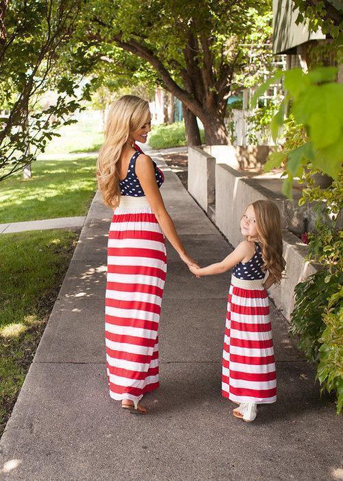 July 4th Mother And Daughter Dress Family Clothing American Flag Striped Dress Summer Mom And Me Dress Family Outfits Clothes-as picture-Mum S-JadeMoghul Inc.