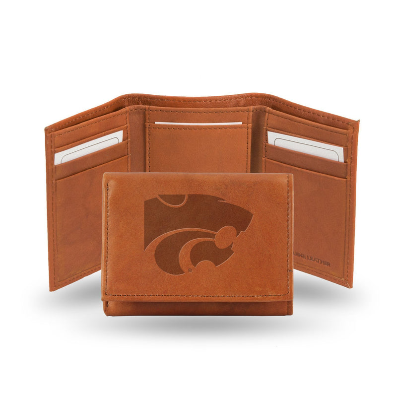 Front Pocket Wallet Kansas State Leather Embossed Trifold