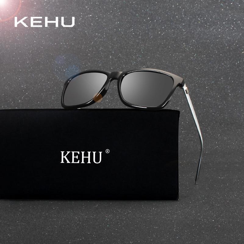KEHU Polarized Sunglasses Men Square Brand Designer Male Aviation Vintage Sun Glasses Masculino H1815-c1 black lens-JadeMoghul Inc.
