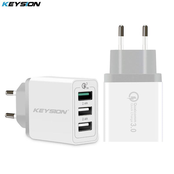 KEYSION 3 Ports Quick Charger QC 3.0 30W USB Charger For iphone XS Max XR 8 7 Plus for Samsung Huawei Xiaomi Fast Charger QC3.0-White-US-JadeMoghul Inc.