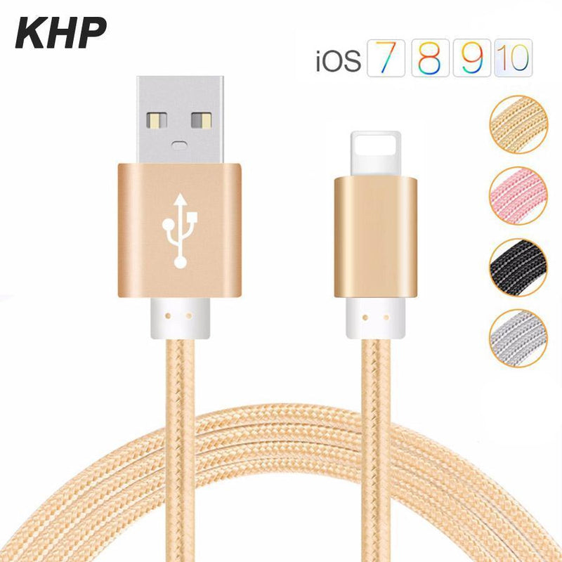 KHP Original Fast Charger 8 Pin USB Cable For iPhone 5 6 5S 5C 5SE 6S 7 7S Plus iPad 4 2 3 Air iPod 1 Meter Alloy Nylon-Black-1m-JadeMoghul Inc.