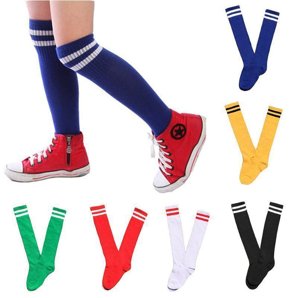 Kids Knee High Socks Cotton Long Student School Socks Girls Boys Football Striped 2 Retro Old School Sport Socks Soccer Hockey-Green-5 To 15 Years Old-JadeMoghul Inc.