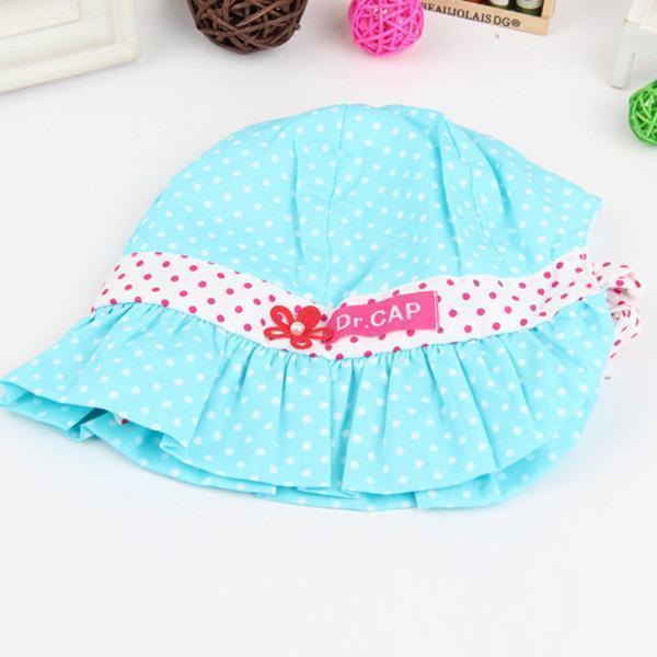 Kids Toddlers Baby Girls Sun Hat Polka Dot Flower Bucket Cap Bowknot Pearl Hat-Blue-JadeMoghul Inc.