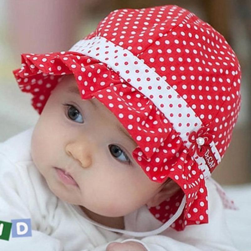 Kids Toddlers Baby Girls Sun Hat Polka Dot Flower Bucket Cap Bowknot Pearl Hat-Blue-JadeMoghul Inc.