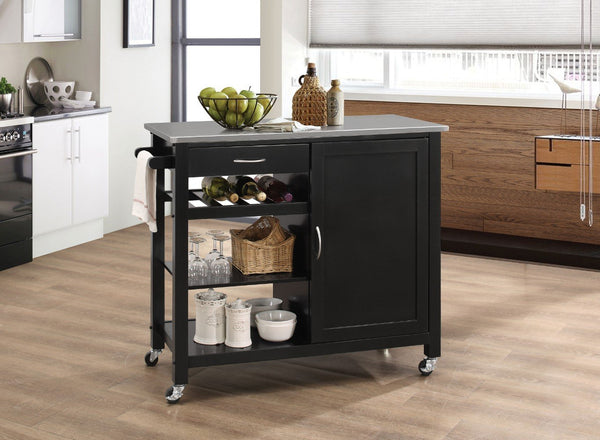 Kitchen Cart With Wooden Top, Black
