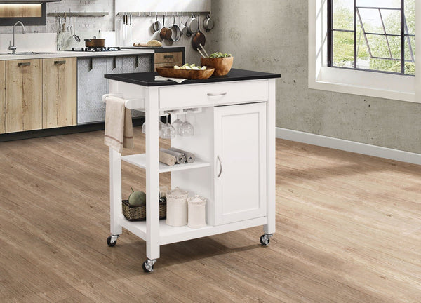 Kitchen Cart With Wooden Top, Black & White
