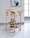 Kitchen Islands and Kitchen Carts Oval Metal Serving Cart, Clear Glass & Copper Benzara