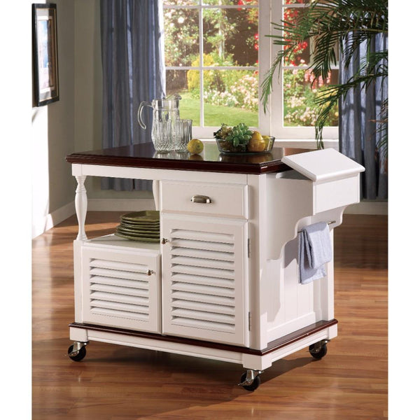 Kitchen Islands and Kitchen Carts Sophisticated Kitchen Cart With Casters, White And Brown Benzara