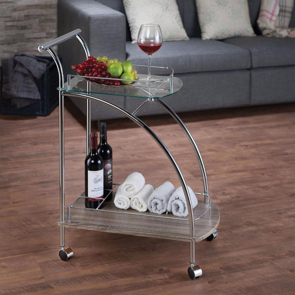 Stylish Serving Cart, Clear Glass & Chrome Silver