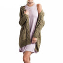 Knitted Cable Long Cardigan-Army Green-S-JadeMoghul Inc.