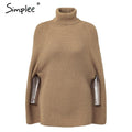 Knitted Turtleneck Cloak Sweater-Camel-One Size-JadeMoghul Inc.