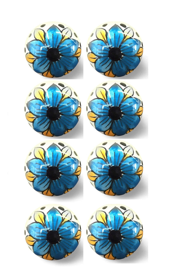 Knobs Door Knobs - 1.5" x 1.5" x 1.5" Blue, Black And Yellow - Knobs 8-Pack HomeRoots
