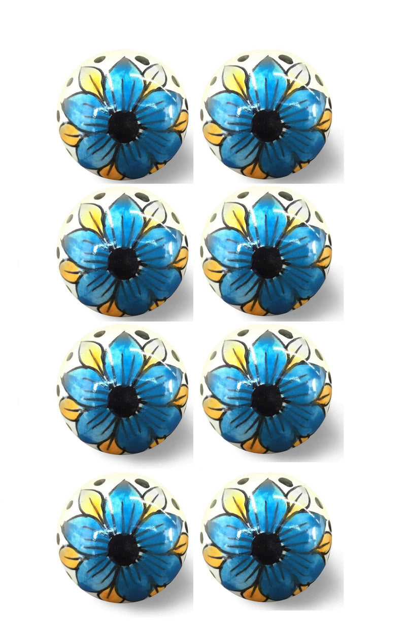 Knobs Door Knobs - 1.5" x 1.5" x 1.5" Blue, Black And Yellow - Knobs 8-Pack HomeRoots