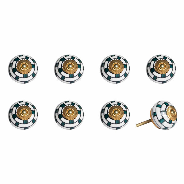Knobs Door Knobs - 1.5" x 1.5" x 1.5" Green, White And Gold - Knobs 8-Pack HomeRoots