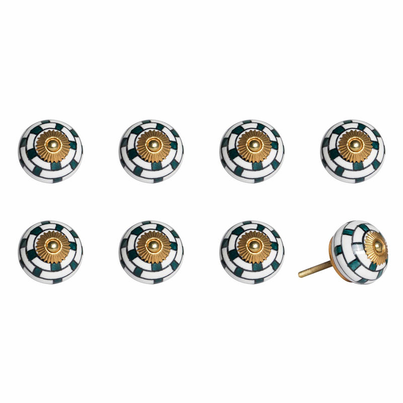 Knobs Door Knobs - 1.5" x 1.5" x 1.5" Green, White And Gold - Knobs 8-Pack HomeRoots