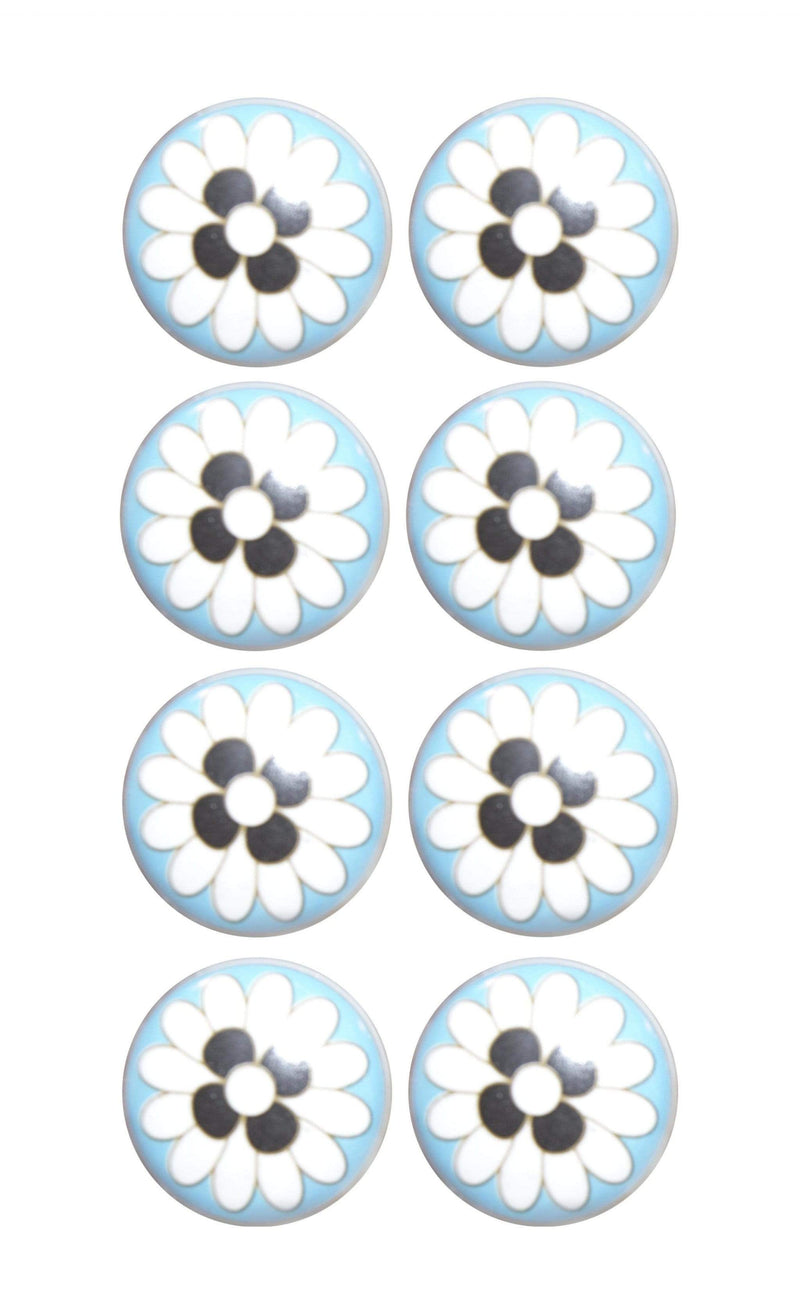 Knobs Door Knobs - 1.5" x 1.5" x 1.5" Light Blue, White And Black - Knobs 8-Pack HomeRoots
