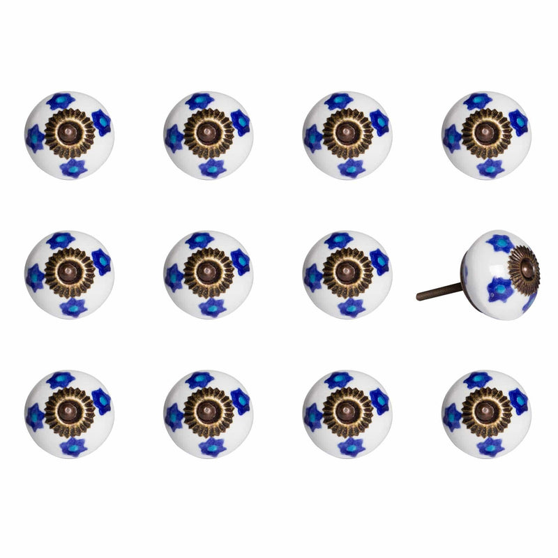 Knobs Door Knobs - 1.5" x 1.5" x 1.5" White, Blue and Turquoise - Knobs 12-Pack HomeRoots