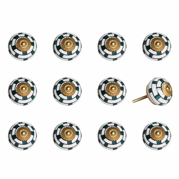 Knobs Door Knobs - 1.5" x 1.5" x 1.5" White, Teal and Gold - Knobs 12-Pack HomeRoots