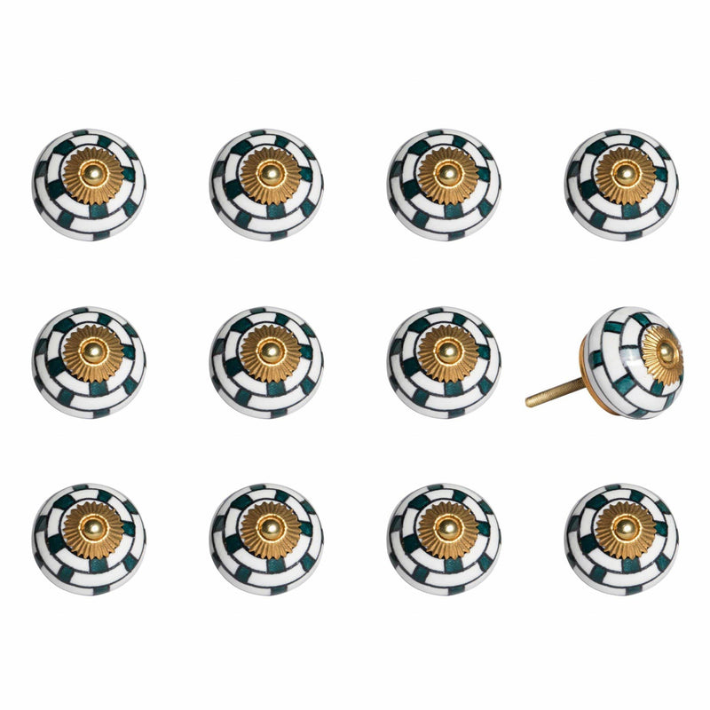 Knobs Door Knobs - 1.5" x 1.5" x 1.5" White, Teal and Gold - Knobs 12-Pack HomeRoots