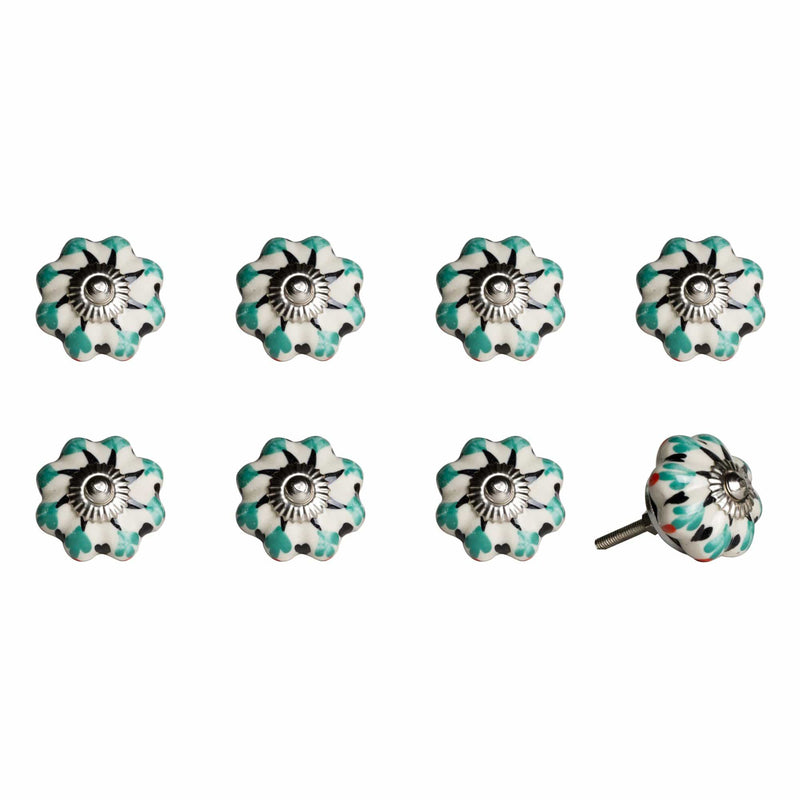 Knobs Top Knobs - 1.5" x 1.5" x 1.5" Hues Of White, Green And Black - Knobs 8-Pack HomeRoots