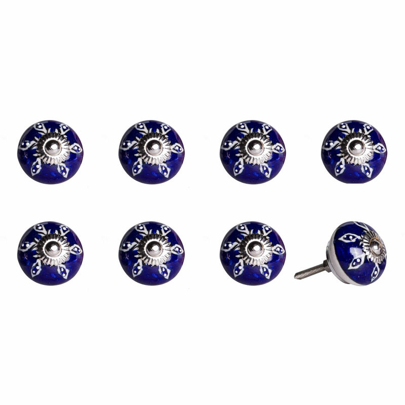 Knobs Top Knobs - 1.5" x 1.5" x 1.5" Hues Of White, Navy And Silver - Knobs 8-Pack HomeRoots