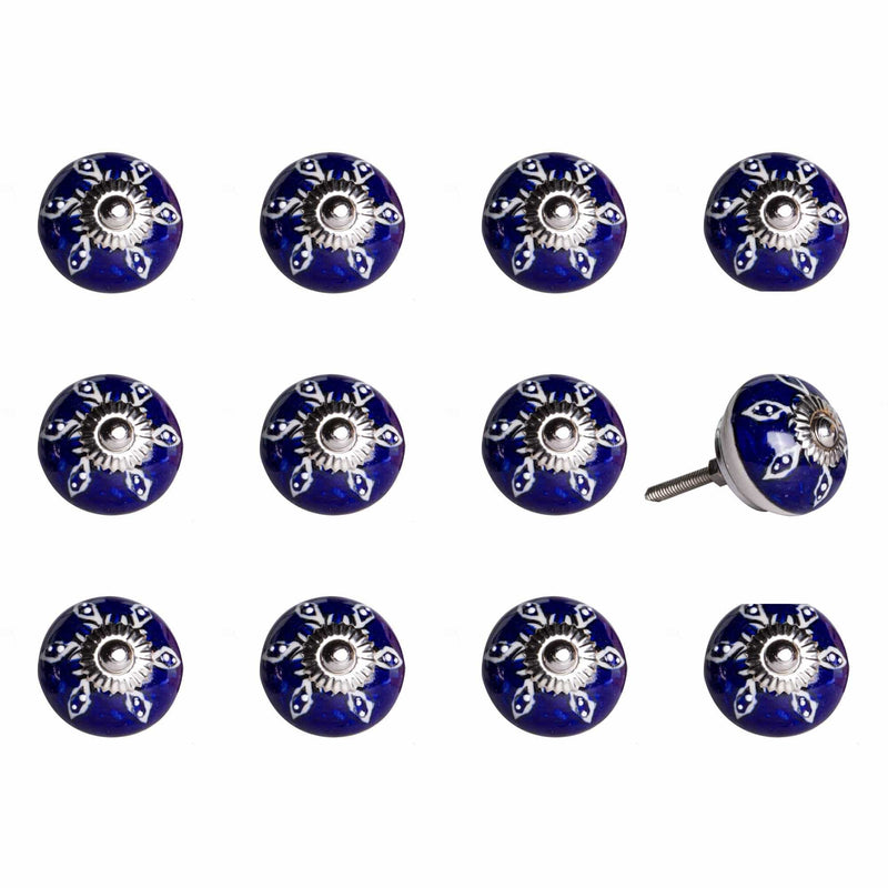 Knobs Top Knobs - 1.5" x 1.5" x 1.5" Navy, White and Silver - Knobs 12-Pack HomeRoots