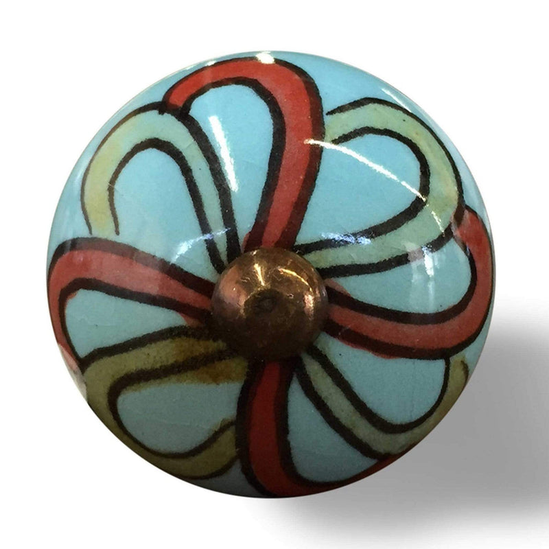 Knobs Top Knobs - 1.5" x 1.5" x 1.5" Turquoise/Red/Green, Hand painted, Ceramic - Knobs 8-Pack HomeRoots
