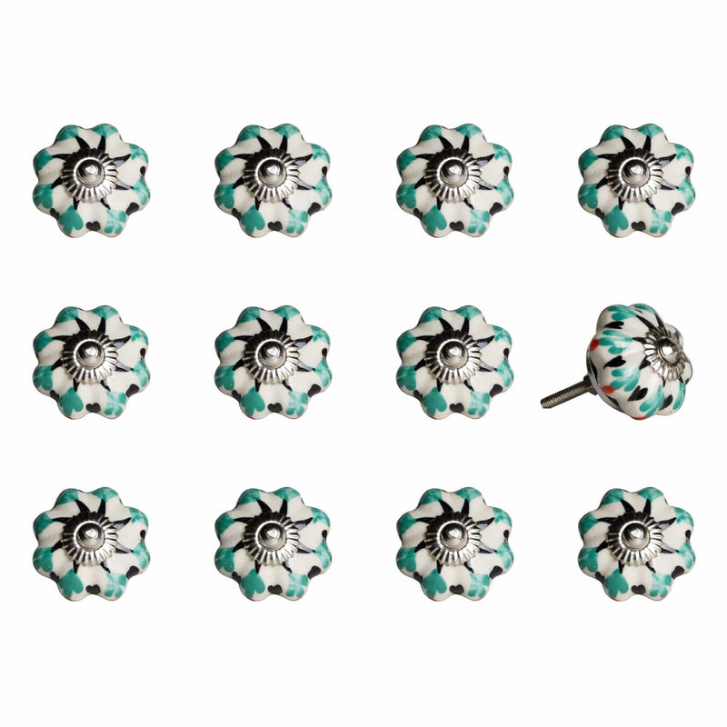 Knobs Top Knobs - 1.5" x 1.5" x 1.5" White, Green and Black - Knobs 12-Pack HomeRoots