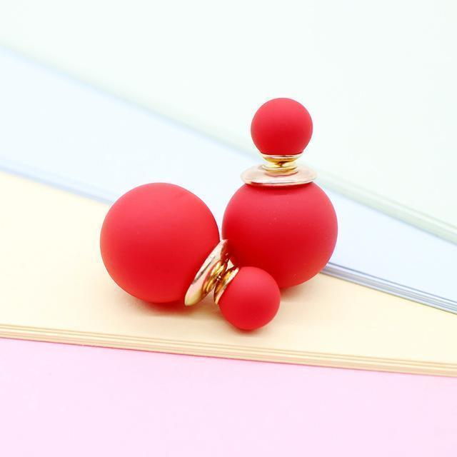 korea simulated Pearl ball Stud Earring Bead Double Side Earring Scrub Dull two Face Way Party Date pendientes Jewelry For Women-red-JadeMoghul Inc.