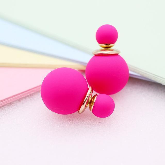 korea simulated Pearl ball Stud Earring Bead Double Side Earring Scrub Dull two Face Way Party Date pendientes Jewelry For Women-rose-JadeMoghul Inc.