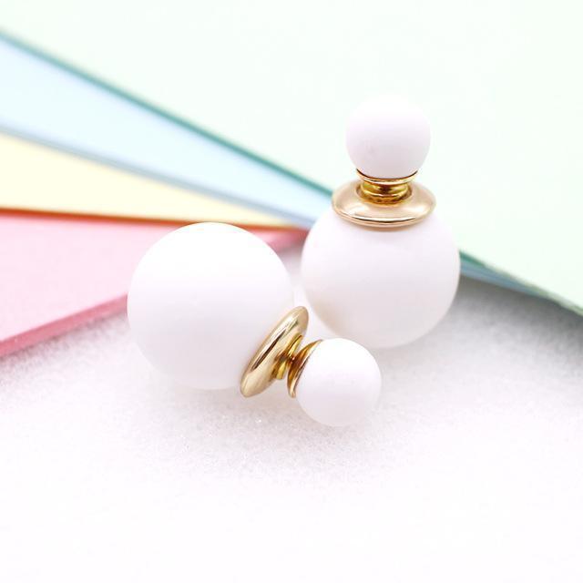 korea simulated Pearl ball Stud Earring Bead Double Side Earring Scrub Dull two Face Way Party Date pendientes Jewelry For Women-white-JadeMoghul Inc.
