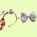 Korean new princess style colorful plush ball net yarn lace bow duck bill clip side clip hair accessories  pink AExp