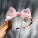 Korean new princess style colorful plush ball net yarn lace bow duck bill clip side clip hair accessories  pink AExp