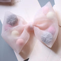 Korean new princess style colorful plush ball net yarn lace bow duck bill clip side clip hair accessories  pink JadeMoghul Inc. 